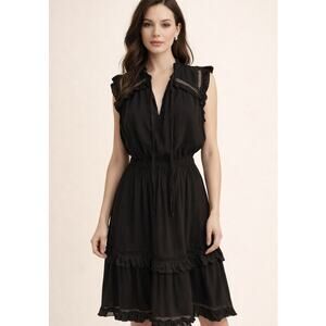 Sweet Lovely By Jane Ruffled Romance Black Midi Dress